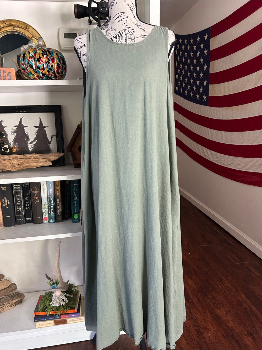 Sleeveless Sage Green Swing Maxi Dress - Lightweight Casual